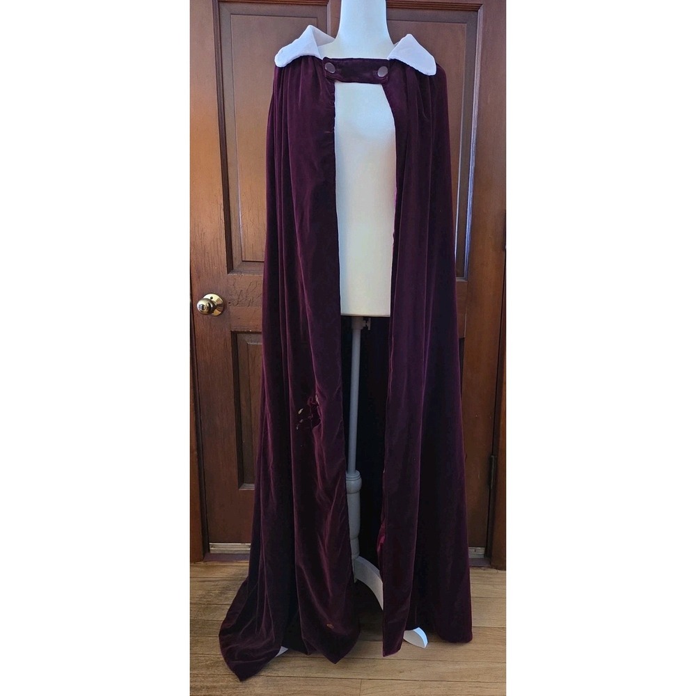 Burgundy Velvet Long Cloak Cape One Size Satin Lined Whimsigoth Halloween FLAWED